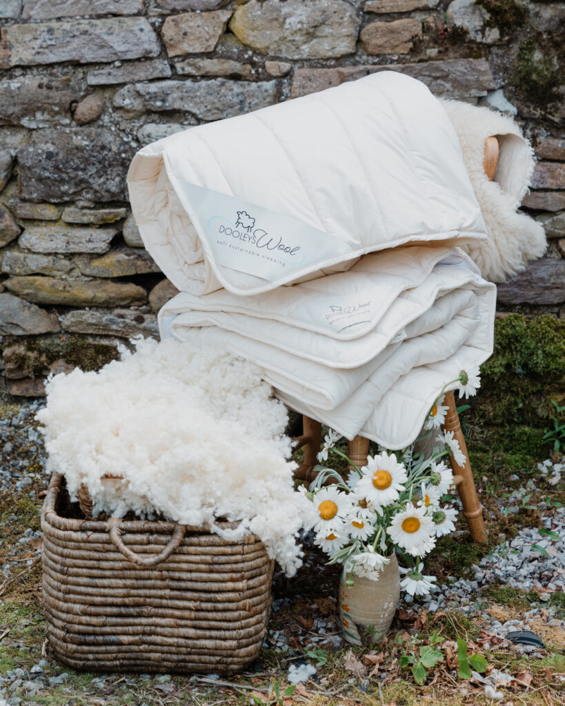 wool duvet and mattress topper set with wool and flowers
